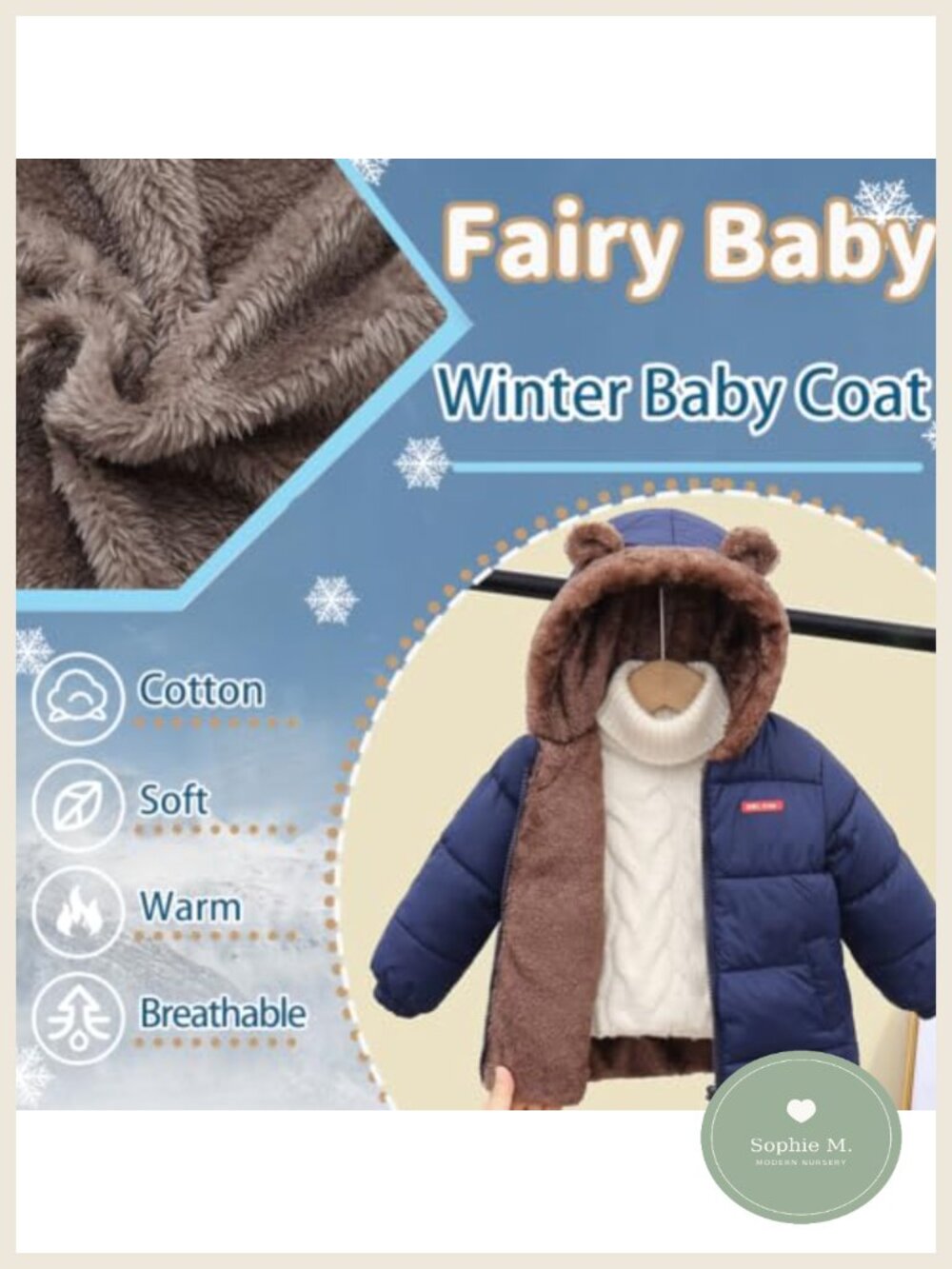 Baby Fleece Winter Coat Bear Ear Hooded Jacket Windproof Zip Up - Picture 4 of 6